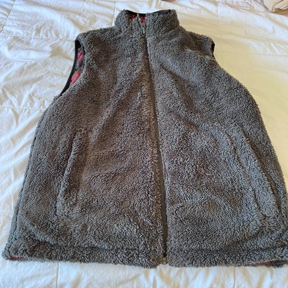 Buffalo David Britton Puffer Vest Women Large Red Plaid Reversible High Collar - Picture 10 of 13